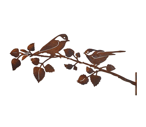 Steel Garden Art - Chickadees on Birch Branch